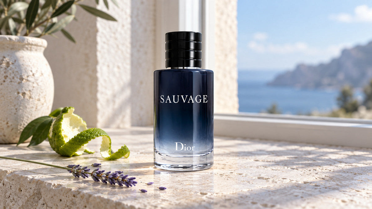 Dior Sauvage s citrusovými a bylinnými detaily ve světlé fotografii