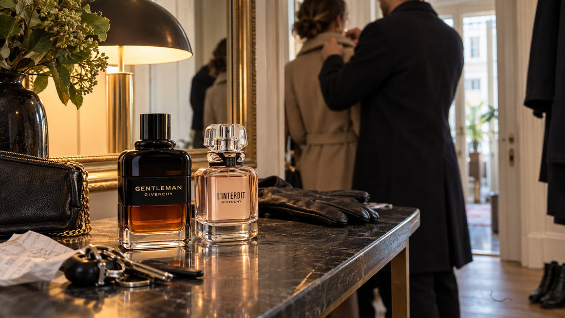 Givenchy Gentleman Réserve Privée a L'Interdit na stolku v předsíni
