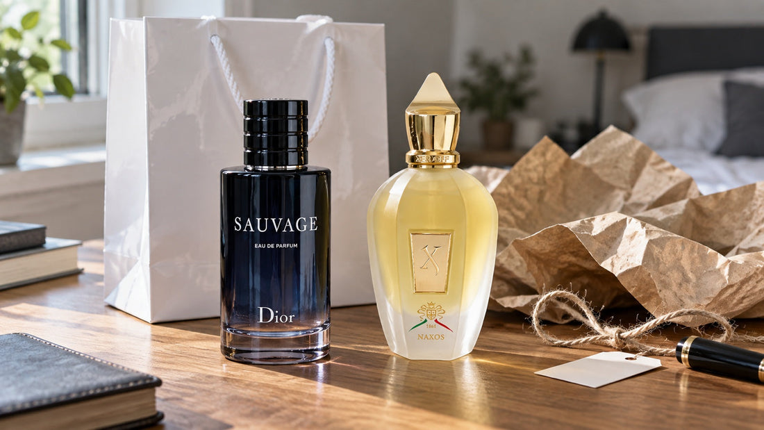Dior Sauvage a Xerjoff Naxos vedle sebe, designerský a niche parfém