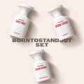BORNTOSTANDOUT set – unisex – součásti parfémového setu na jednotném světlém pozadí – MrRizz