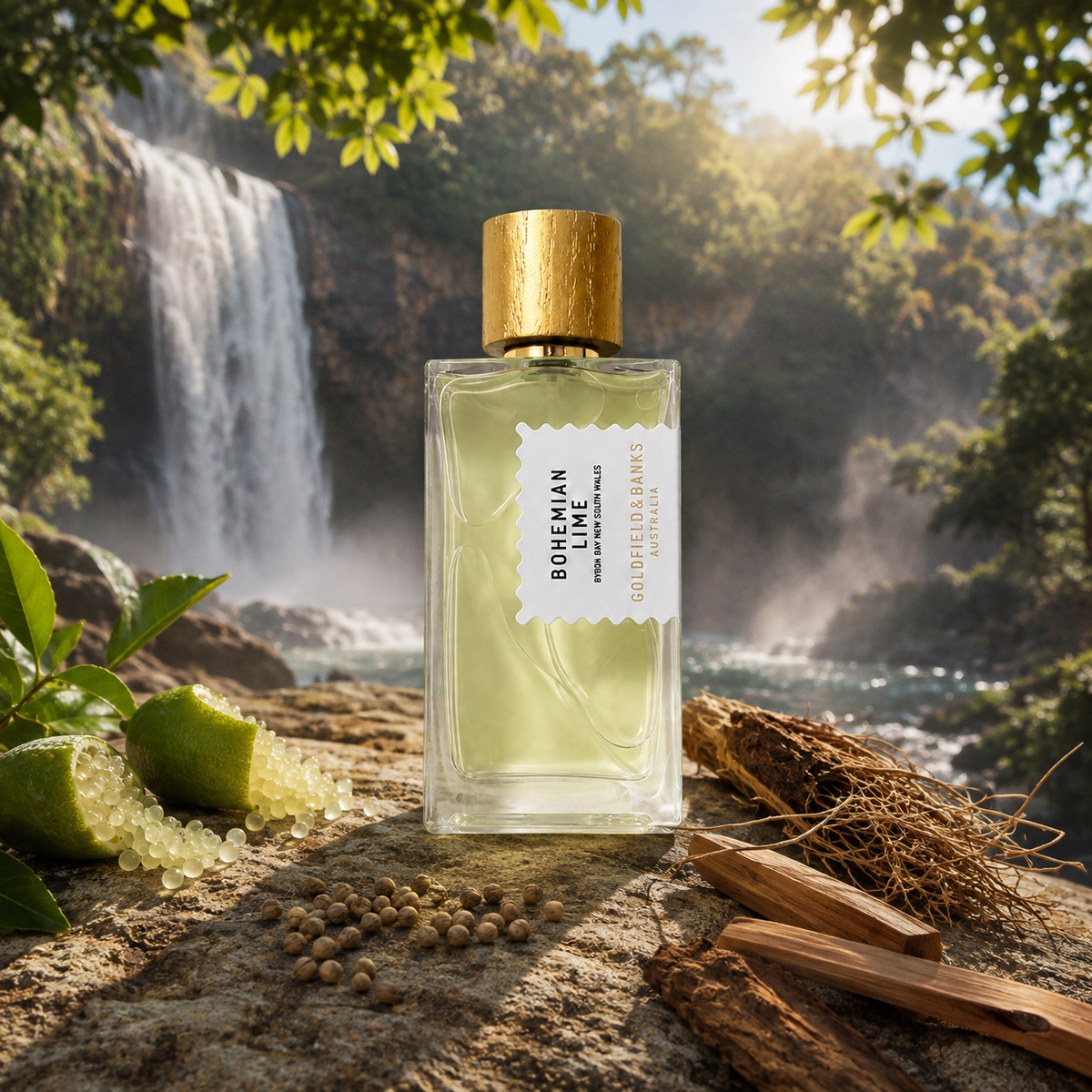 Goldfield & Banks Bohemian Lime v citrusovém zátiší u vodopádu – MrRizz