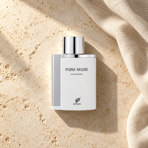Afnan Pure Musk EDP 100 ml – parfém v prostředí, pohled shora s bočním stínem