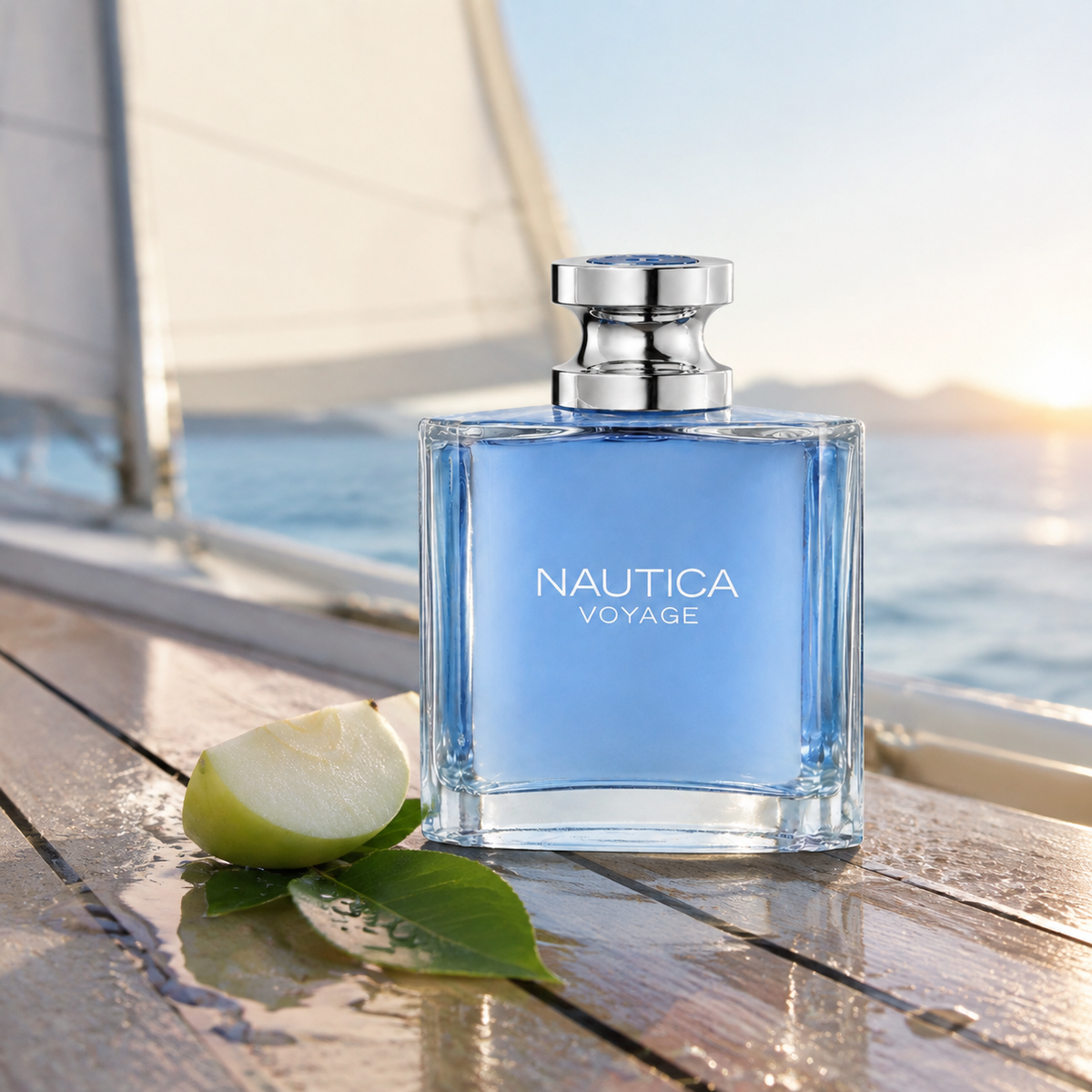 Nautica Voyage EDT ve svěžím ranním zátiší na palubě plachetnice – MrRizz