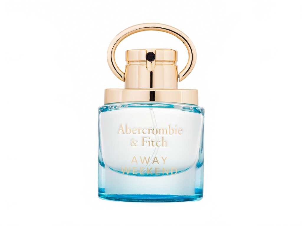 Flakon Abercrombie & Fitch Away Weekend EDP 30 ml na béžovém pozadí – MrRizz