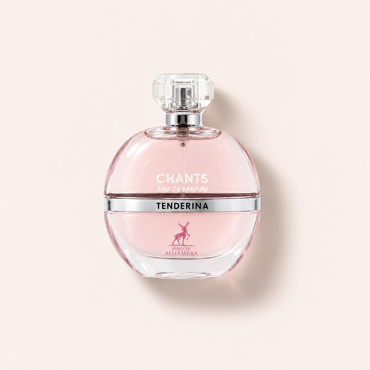 Maison Alhambra Chants Tenderina 100 ml – flakon parfému, pohled shora na béžovém pozadí – MrRizz