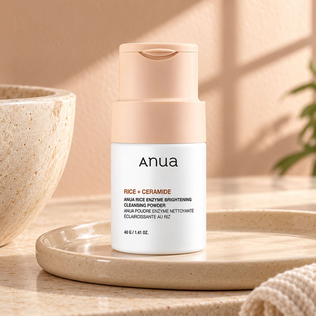 Anua Rice + Ceramide Enzyme Brightening Cleansing Powder v prostředí čištění pleti – MrRizz