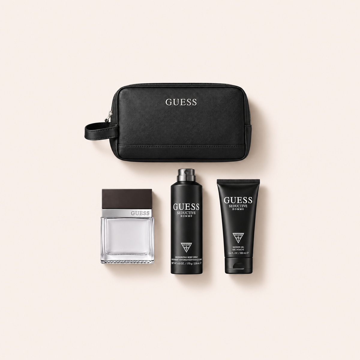 GUESS Seductive Homme dárková sada EDT 100 ml + sprchový gel 100 ml + tělový sprej 226 ml + taštička